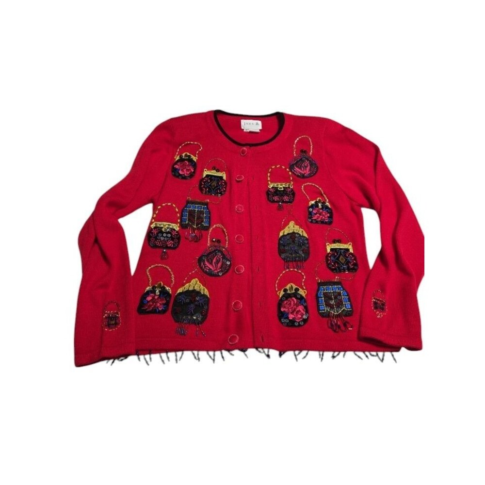 Just B. Sweater Women’s Sz S Purses All Over Beaded Sequined Cardigan Fancy C20